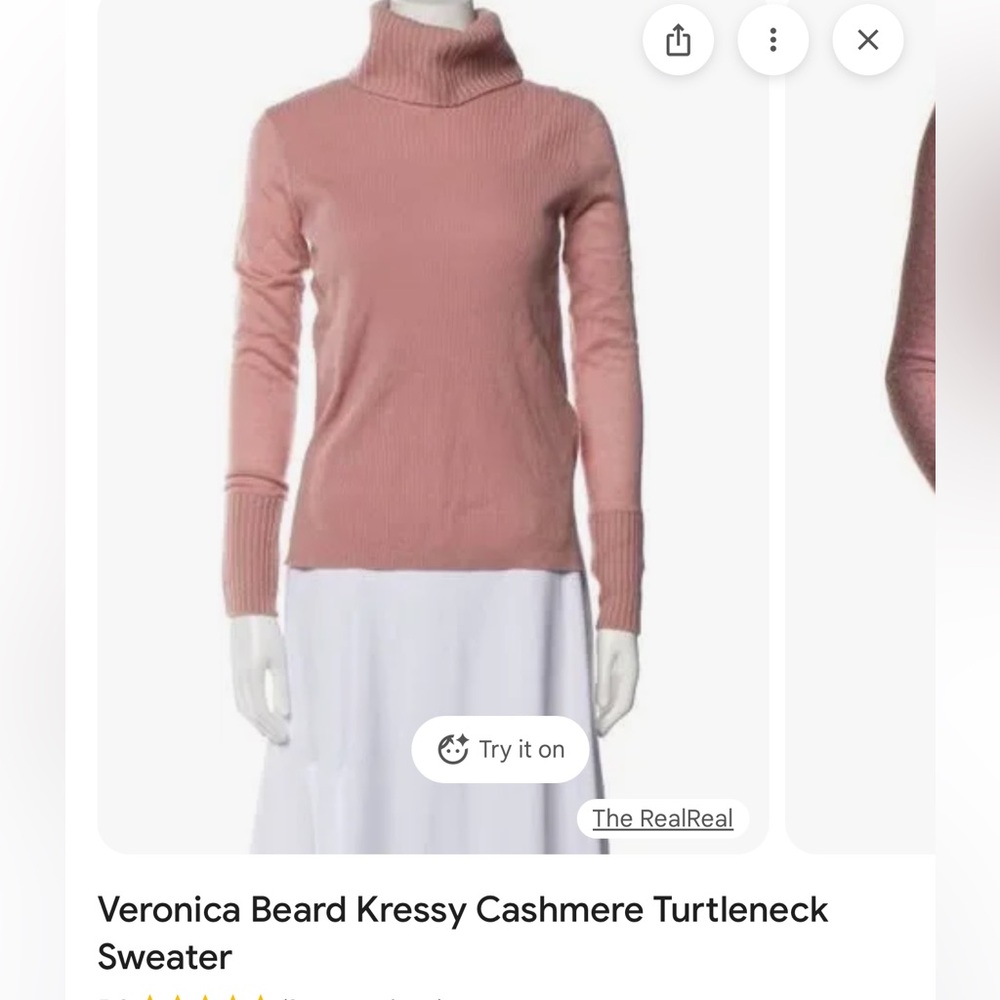 Veronica Beard Dusty Rose 100% Cashmere Turtleneck Sweater